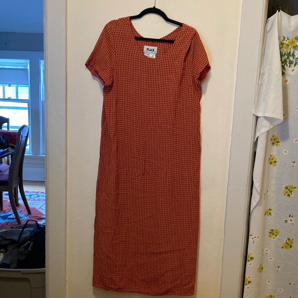 Flax Women's Orange Checkered Midi Dress